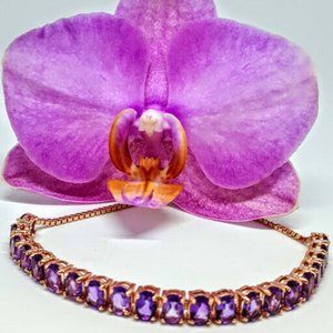 Natural Purple Amethyst 14K Pink Gold on 925 Sterling Silver Bracelet